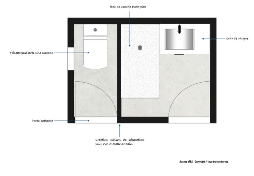 plan d'architecture intérieure croquis salle de bain Aubagne