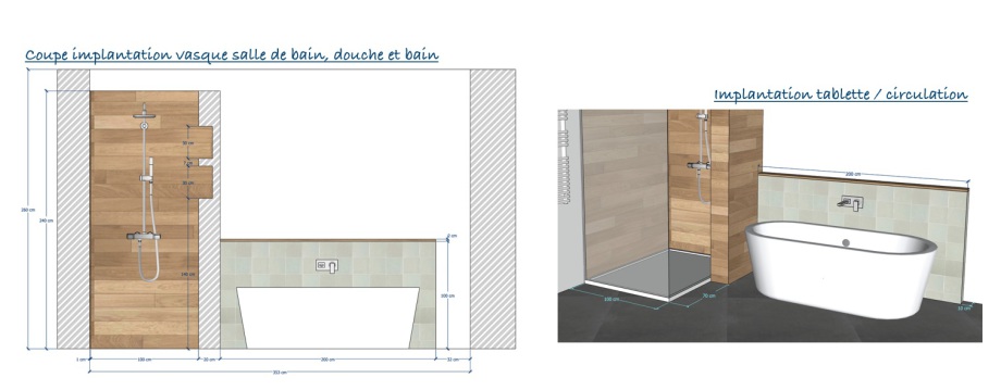 Salle de Bains du Rez-de-Chaussée conçue par le Cabinet d'architecture à Aix-En-Provence coupe dessin architecte